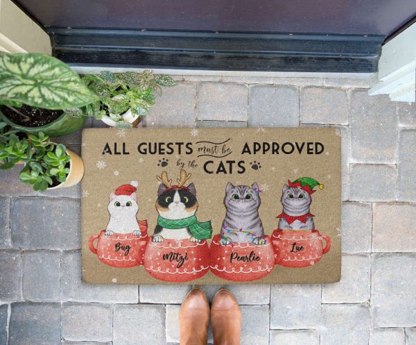 Cup Of Cheer Personalized Doormat, Christmas Doormat, Gift For Cat Lovers