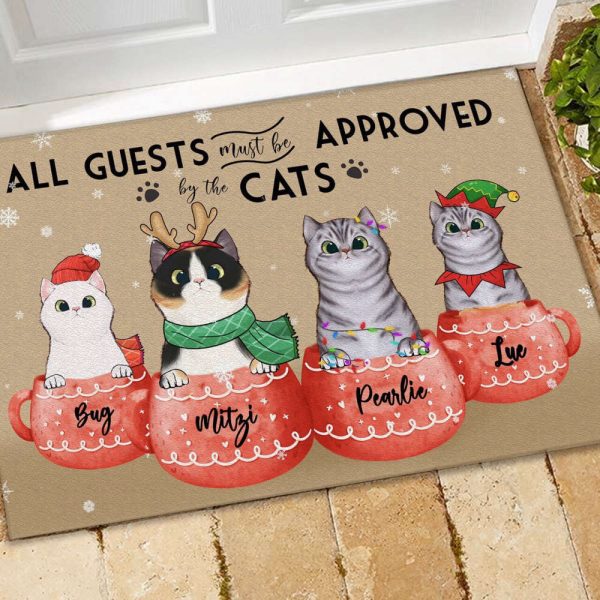 Cup Of Cheer Personalized Doormat, Christmas Doormat, Gift For Cat Lovers