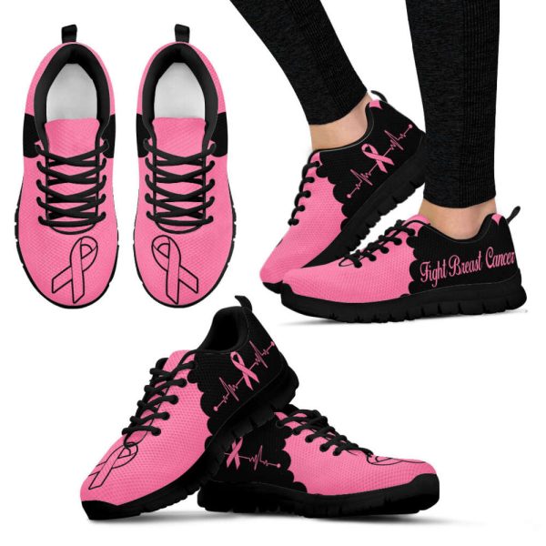 Fight Breast Cancer Shoes Cloudy Black Pink Sneaker Walking Shoes For Men And Women