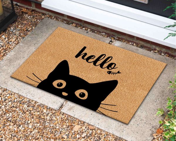 Funny Cat Mat, Hello Cat Doormat, Housewarming Gift For Cat Lover