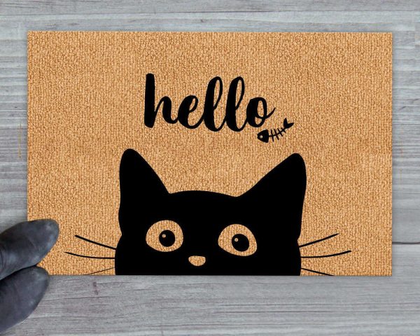 Funny Cat Mat, Hello Cat Doormat, Housewarming Gift For Cat Lover