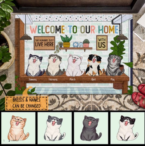 Chibi Cat Doormat, Welcome To Our Home Human Lived Here With Us Doormat For Cat Lover