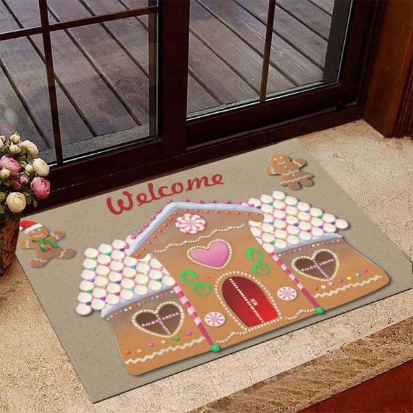 Holiday Gingerbread House Doormat Welcome Mat, Gift For Christmas Door Mat