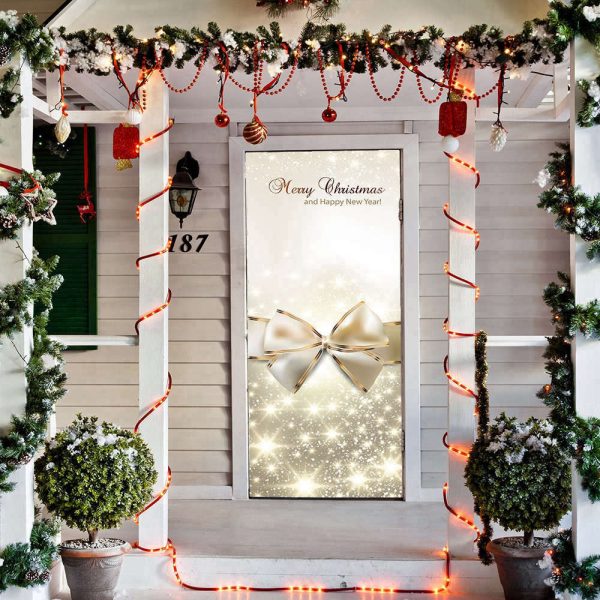 Golden Bow Christmas Door Cover – Christmas Door Covers – Gift For Family