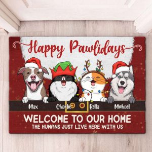 Happy Pawlidays Pet Christmas Personalized Doormat,…