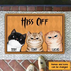 Hiss Off Grumpy Cats Personalized Doormat,…