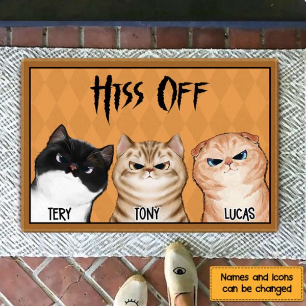 Hiss Off Grumpy Cats Personalized Doormat, Cat Entrance Mat, Gift For Cat Lovers