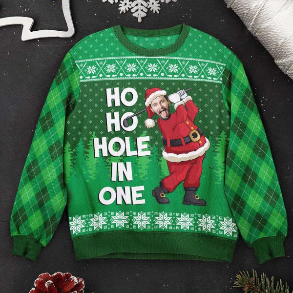 Ho Ho Hole In One, Personalized Photo Ugly Sweater, For Men And Women