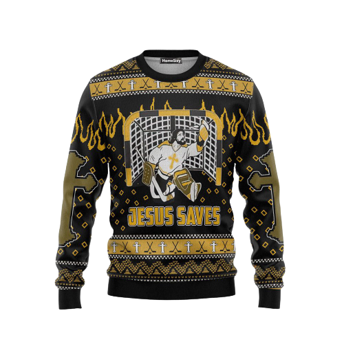 Hobby Jesus Saves Hockey Ugly Christmas Sweater, Gift For Men & Women
