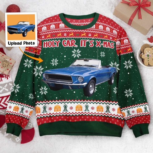 Holy Car, It’S X-Mas, Personalized Photo Ugly Sweater, For Men And Women