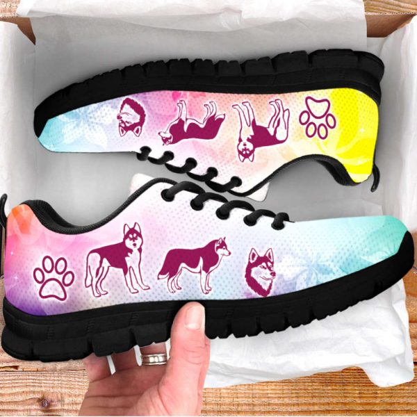 Husky Dog Lover Shoes Rainbow Flower Sneakers Walking Running Lightweight Casual Shoes For Pet Lover