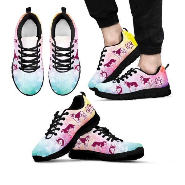 Husky Dog Lover Shoes Rainbow Flower Sneakers Walking Running Lightweight Casual Shoes For Pet Lover