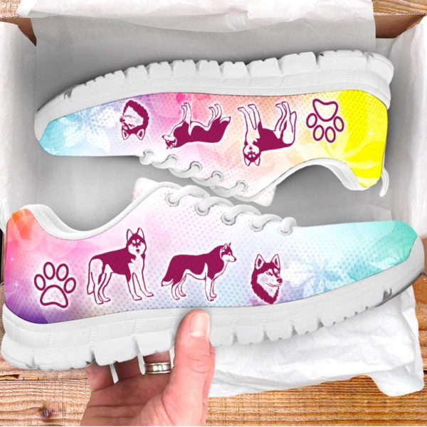 Husky Dog Lover Shoes Rainbow Flower Sneakers Walking Running Lightweight Casual Shoes For Pet Lover