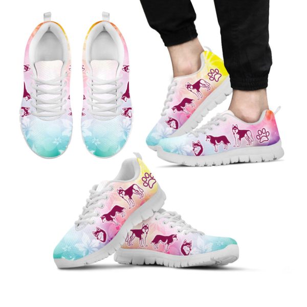 Husky Dog Lover Shoes Rainbow Flower Sneakers Walking Running Lightweight Casual Shoes For Pet Lover