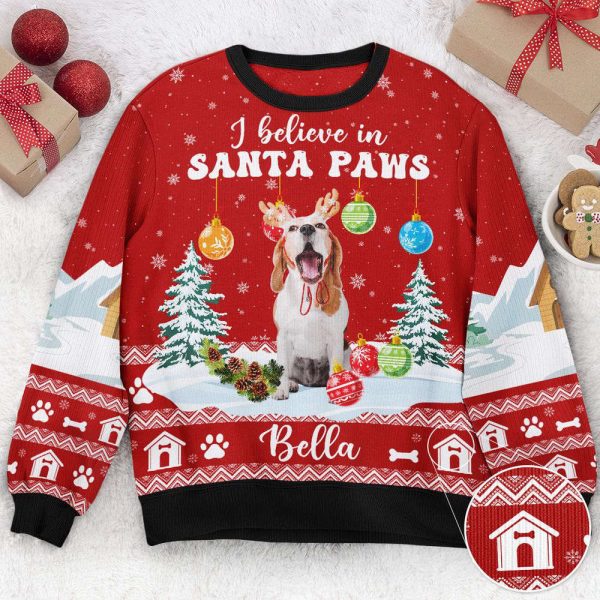 I Believe In Santa Paws, Personalized Photo Ugly Sweater, For Men And Women