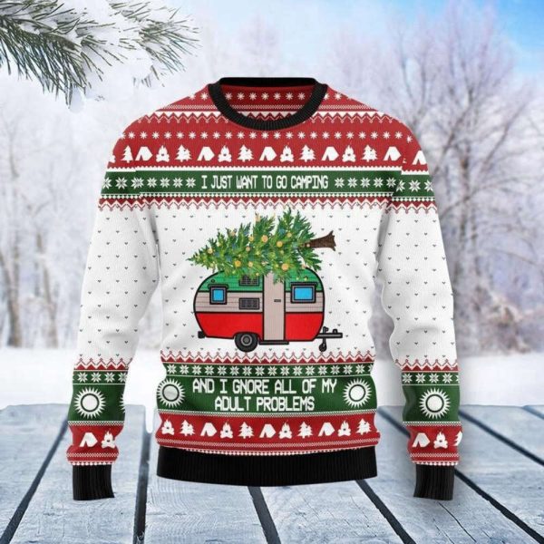 I Jus Want To Go Camping Ugly Christmas Sweater, Gift For Men And Women