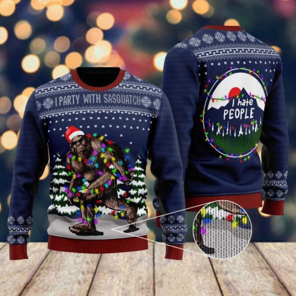 I Party With Sasquatch Camping Christmas Ugly Sweater, Gift For Men And Women