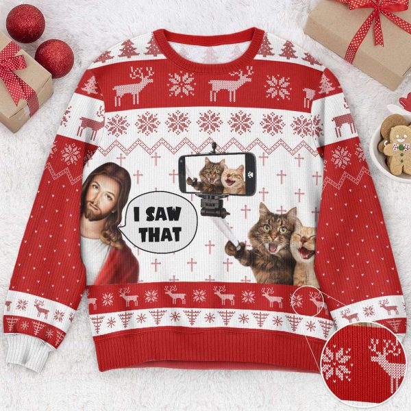 I Saw That Jesus Funny Meme, Personalized Photo Ugly Sweater, For Men And Women