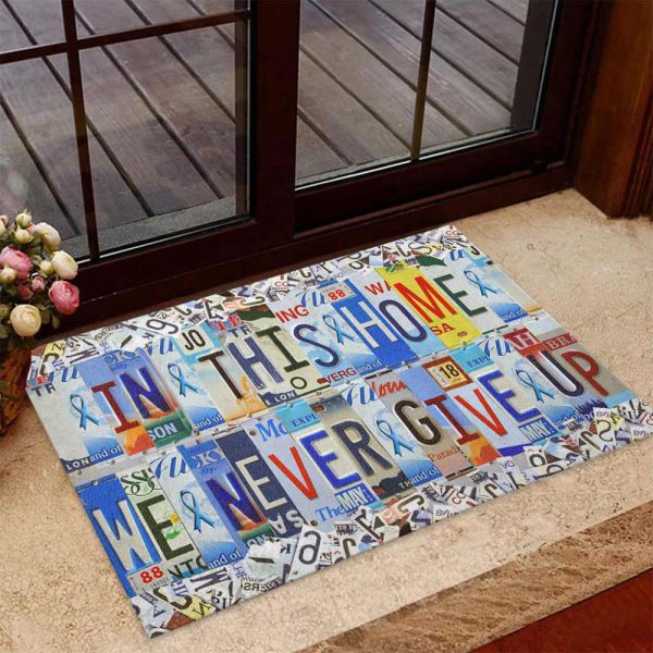 In This Home We Never Give Up Autism Awareness Doormat, Gift Home Decor