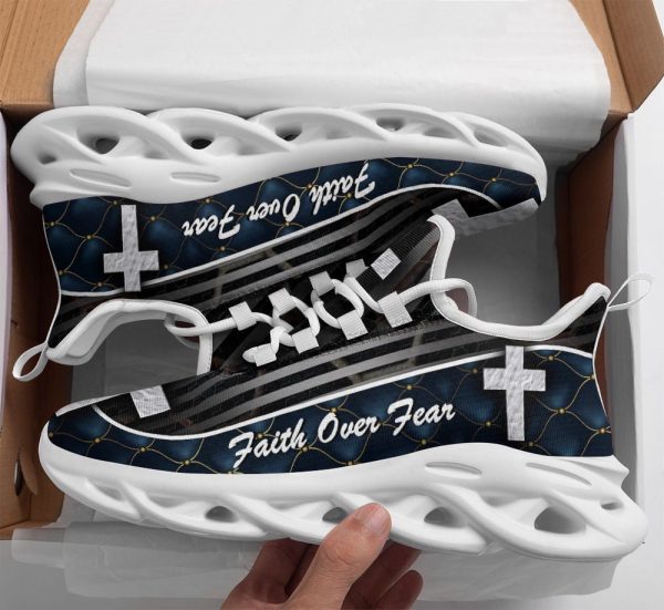 Jesus Black Faith Over Fear Running Sneakers Max Soul Shoes  For Men And Women