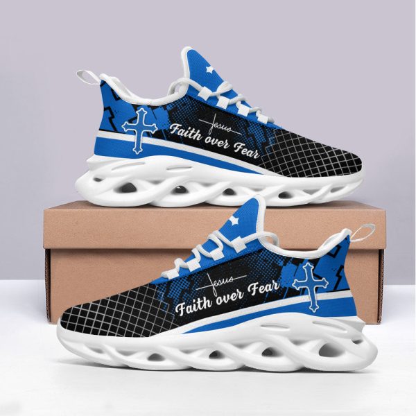 Jesus Blue Faith Over Fear Running Sneakers Max Soul Shoes  For Men And Women