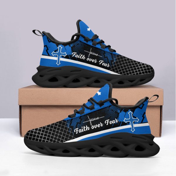 Jesus Blue Faith Over Fear Running Sneakers Max Soul Shoes  For Men And Women