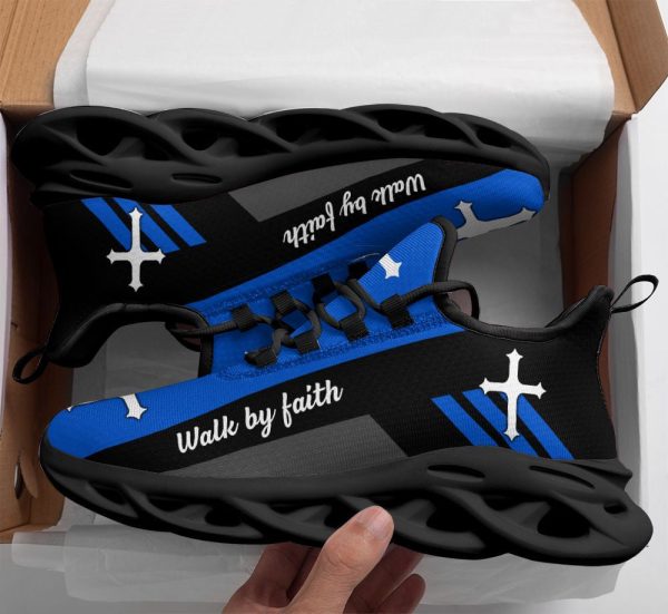 Jesus Blue Walk By Faith Running Sneakers 2 Max Soul Shoes  For Men And Women
