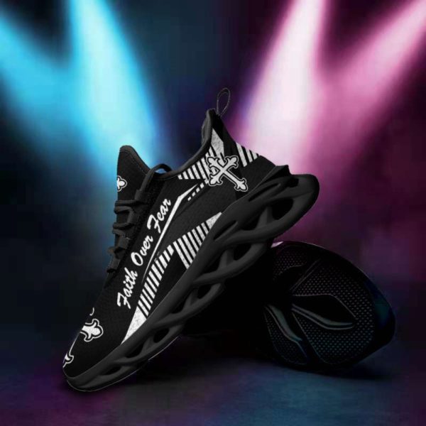 Jesus Faith Over Fear Black Running Sneakers Max Soul Shoes  For Men And Women