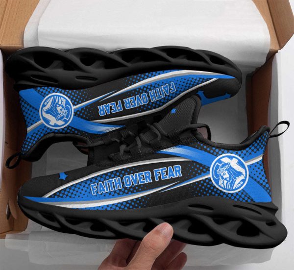 Jesus Faith Over Fear Blue Running Sneakers Max Soul Shoes  For Men And Women