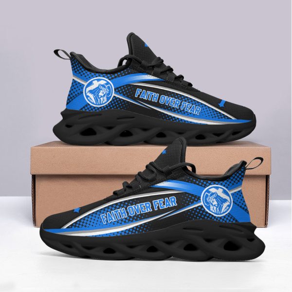 Jesus Faith Over Fear Blue Running Sneakers Max Soul Shoes  For Men And Women