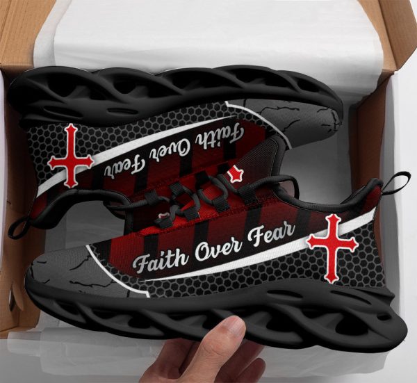 Jesus Faith Over Fear Red Black Running Sneakers Max Soul Shoes  For Men And Women