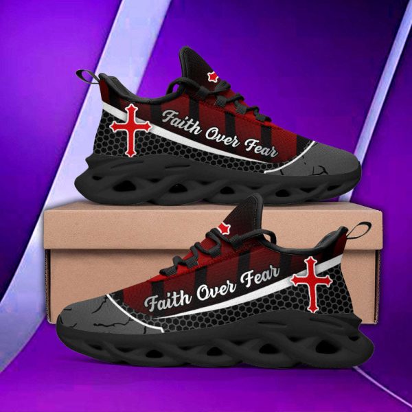 Jesus Faith Over Fear Red Black Running Sneakers Max Soul Shoes  For Men And Women
