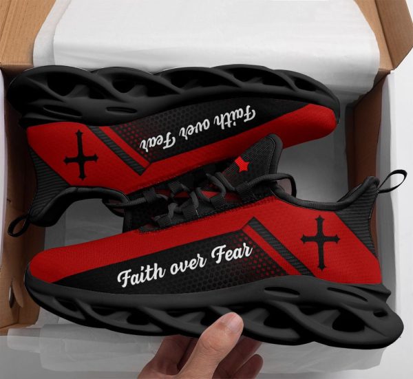 Jesus Faith Over Fear Red Running Sneakers Max Soul Shoes  For Men And Women