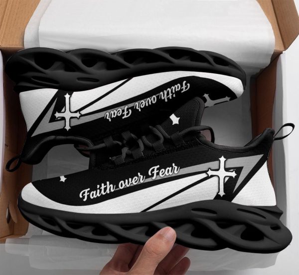 Jesus Faith Over Fear Running Sneakers Black And White Max Soul Shoes  For Men And Women