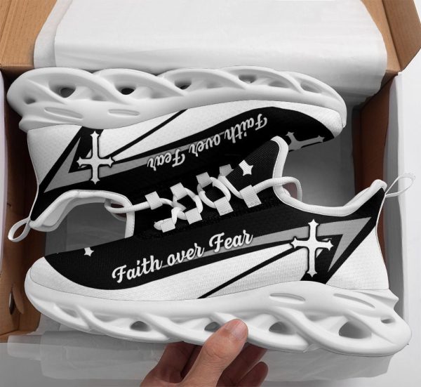 Jesus Faith Over Fear Running Sneakers Black And White Max Soul Shoes  For Men And Women