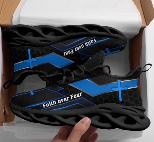 Jesus Faith Over Fear Running Sneakers Black Blue Max Soul Shoes  For Men And Women