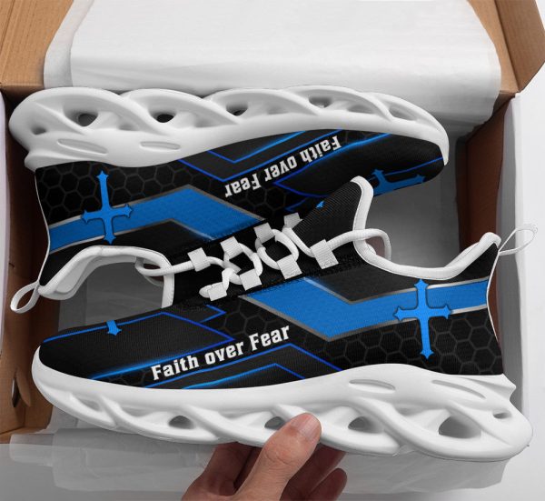 Jesus Faith Over Fear Running Sneakers Black Blue Max Soul Shoes  For Men And Women