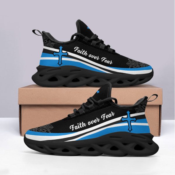 Jesus Faith Over Fear Running Sneakers Blue And White Max Soul Shoes  For Men And Women