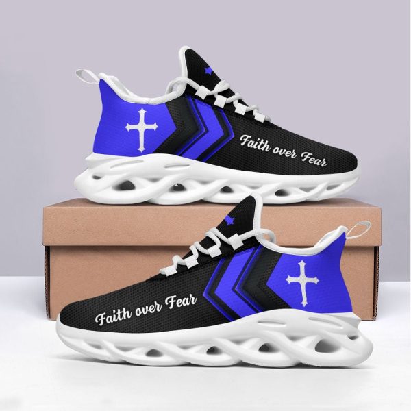 Jesus Faith Over Fear Running Sneakers Blue Black Max Soul Shoes  For Men And Women