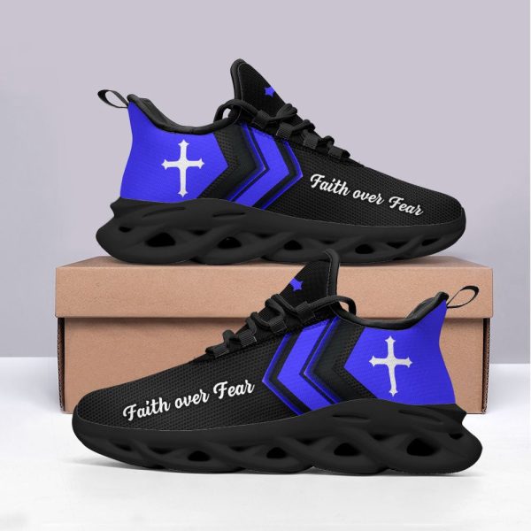 Jesus Faith Over Fear Running Sneakers Blue Black Max Soul Shoes  For Men And Women