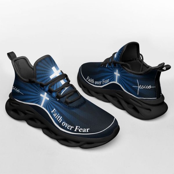 Jesus Faith Over Fear Running Sneakers Blue Max Soul Shoes  For Men And Women