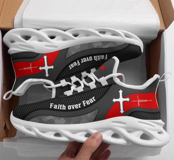 Jesus Faith Over Fear Running Sneakers Grey Max Soul Shoes  For Men And Women