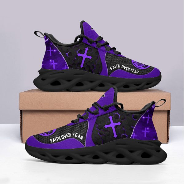 Jesus Faith Over Fear Running Sneakers Purple Max Soul Shoes  For Men And Women