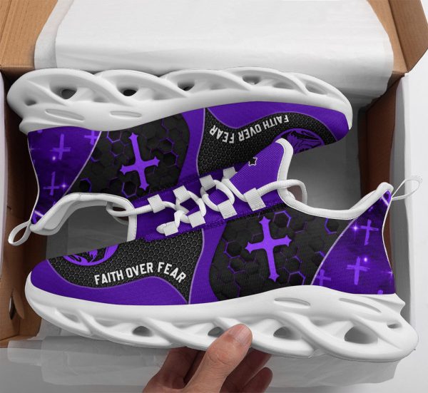 Jesus Faith Over Fear Running Sneakers Purple Max Soul Shoes  For Men And Women