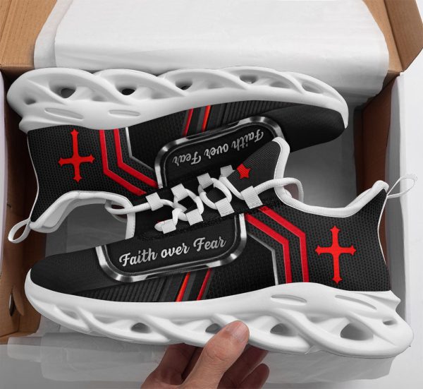 Jesus Faith Over Fear Running Sneakers White And Black Max Soul Shoes  For Men And Women