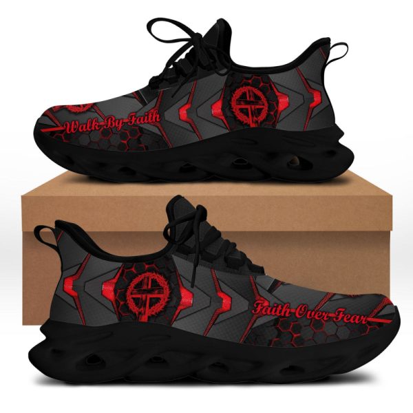 Jesus Red And Black Faith Over Fear Running Sneakers Max Soul Shoes  For Men And Women