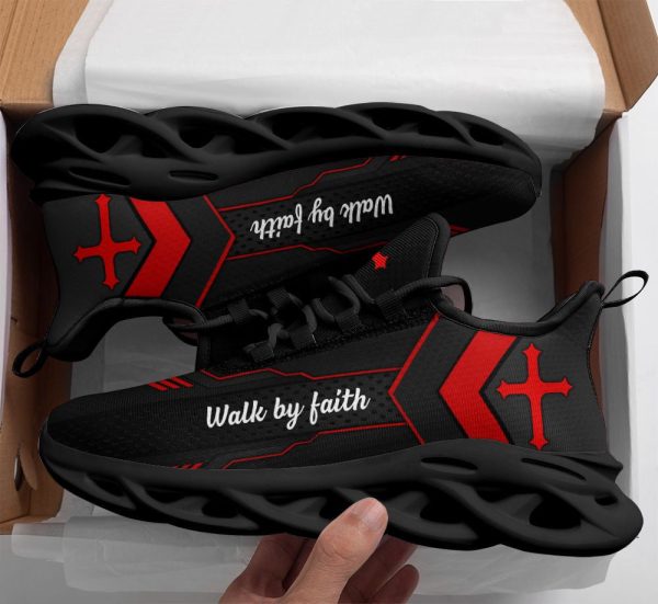 Jesus Red Walk By Faith Running Sneakers 1 Max Soul Shoes  For Men And Women
