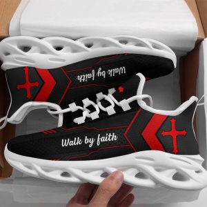 Jesus Walk By Faith Running Sneakers Red Black 2 Max Soul Shoes  For Men And Women