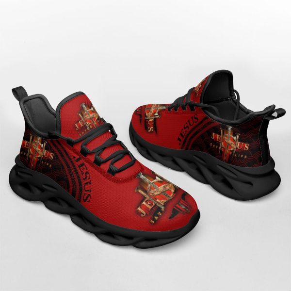 Jesus Saved My Life Red Running Sneakers Max Soul Shoes  For Men And Women