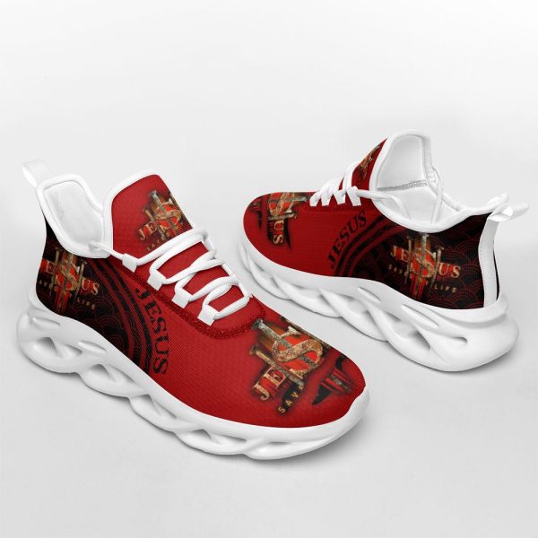 Jesus Saved My Life Red Running Sneakers Max Soul Shoes  For Men And Women